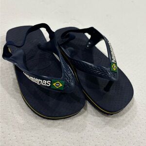 Havaianas Navy Blue Flip Flops with Yellow Trim and Brazilian Flag